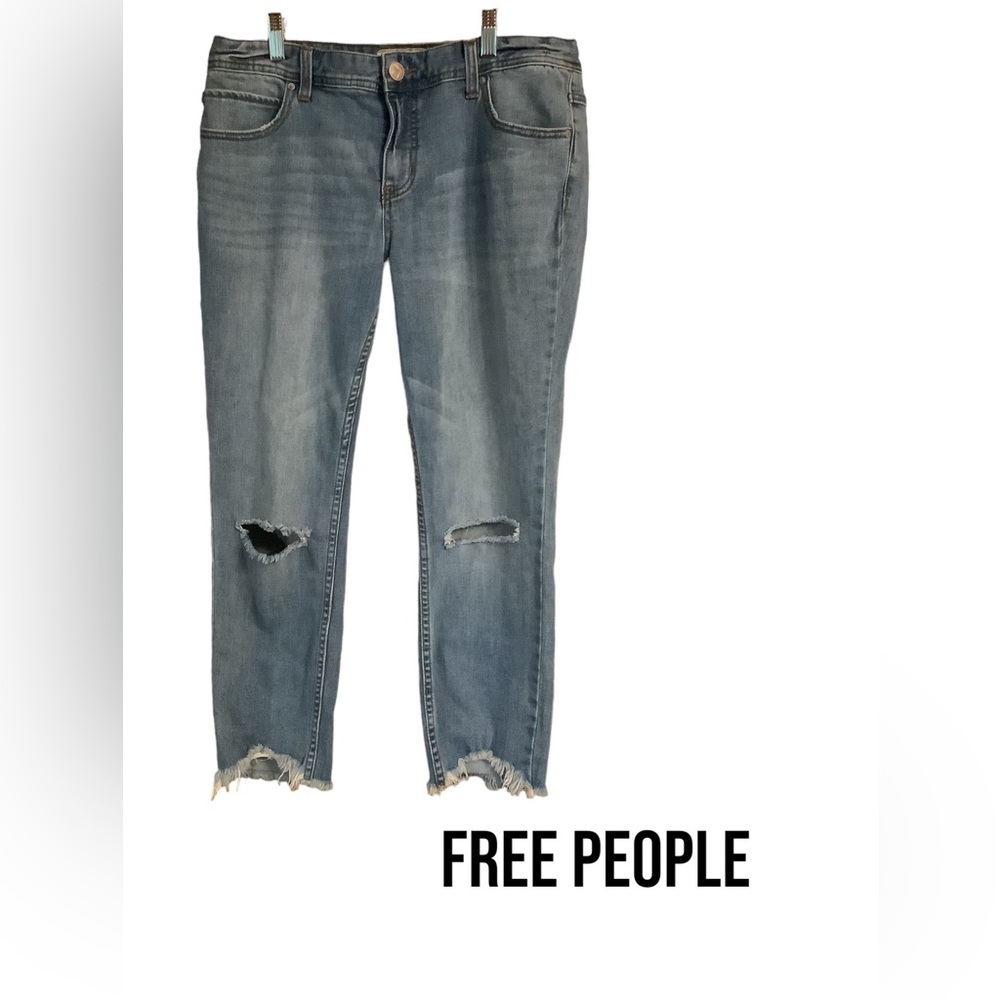 Free People Crop Jean, ragged hem and holes in knees, 31” waist